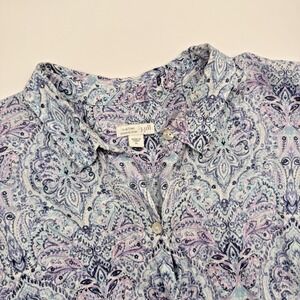 J. Jill Love Linen Essential Shirt‎ Women's Blue Pink Floral Button-Up Size XL